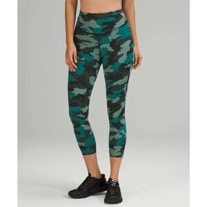 Lululemon Base Pace HR Crop 23" Heritage 365 Camo Tidewater Teal Multi Size 20‎